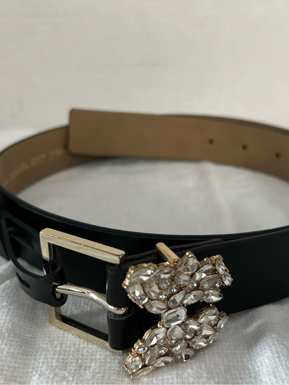 kate spade Black genuine Leather Belt with Jeweled butterfly Buckle NWT